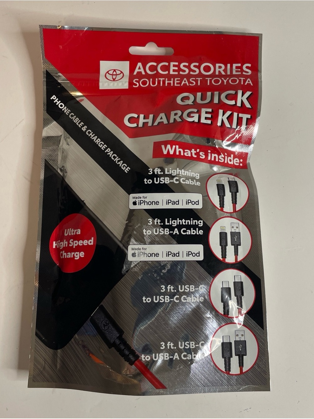 OEM TOYOTA QUICK CHARGE CABLE KIT Part 00016-00527 IPHONE ANDROID USBA USBC New